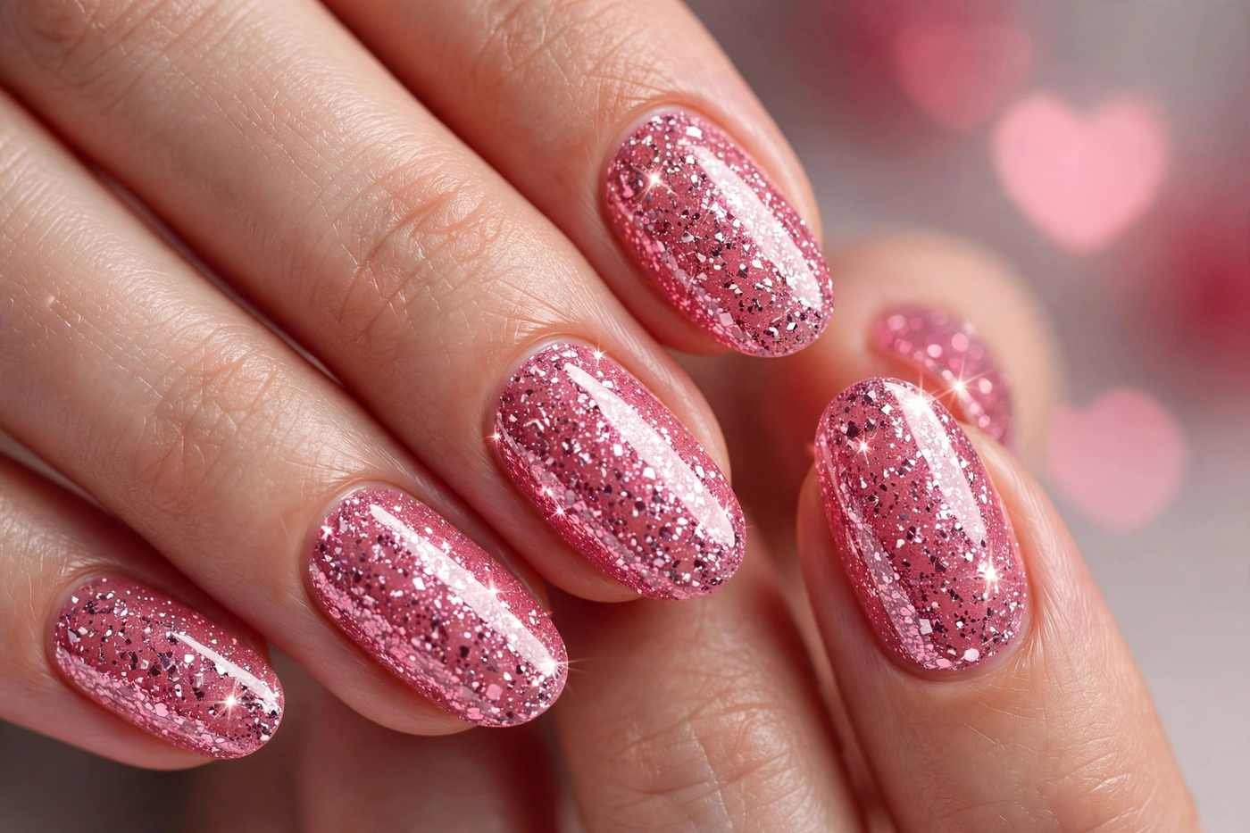 Pink glitter bomb nails