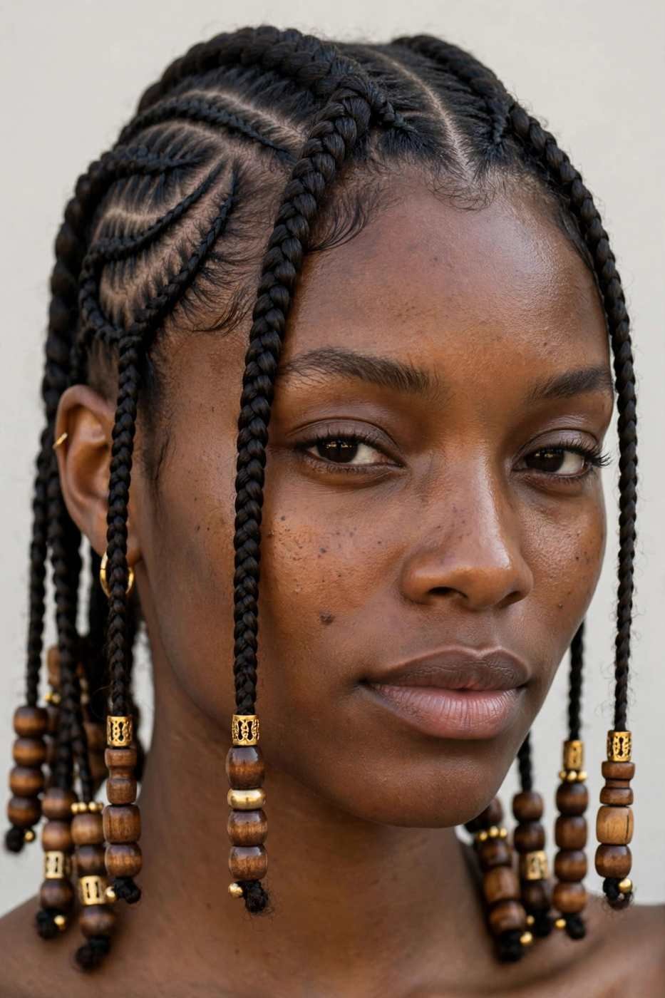 Fulani braids with beads closeup