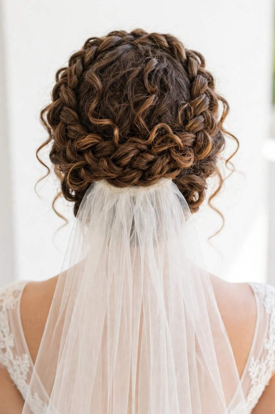 Curly braided crown wedding hairstyle