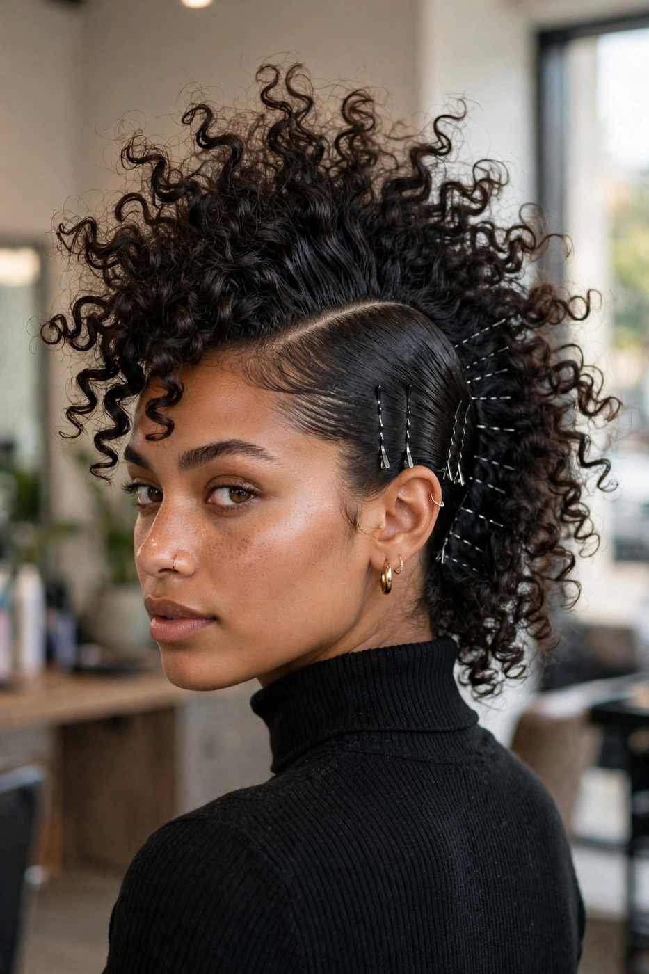 Curly faux hawk updo bridal hairstyle
