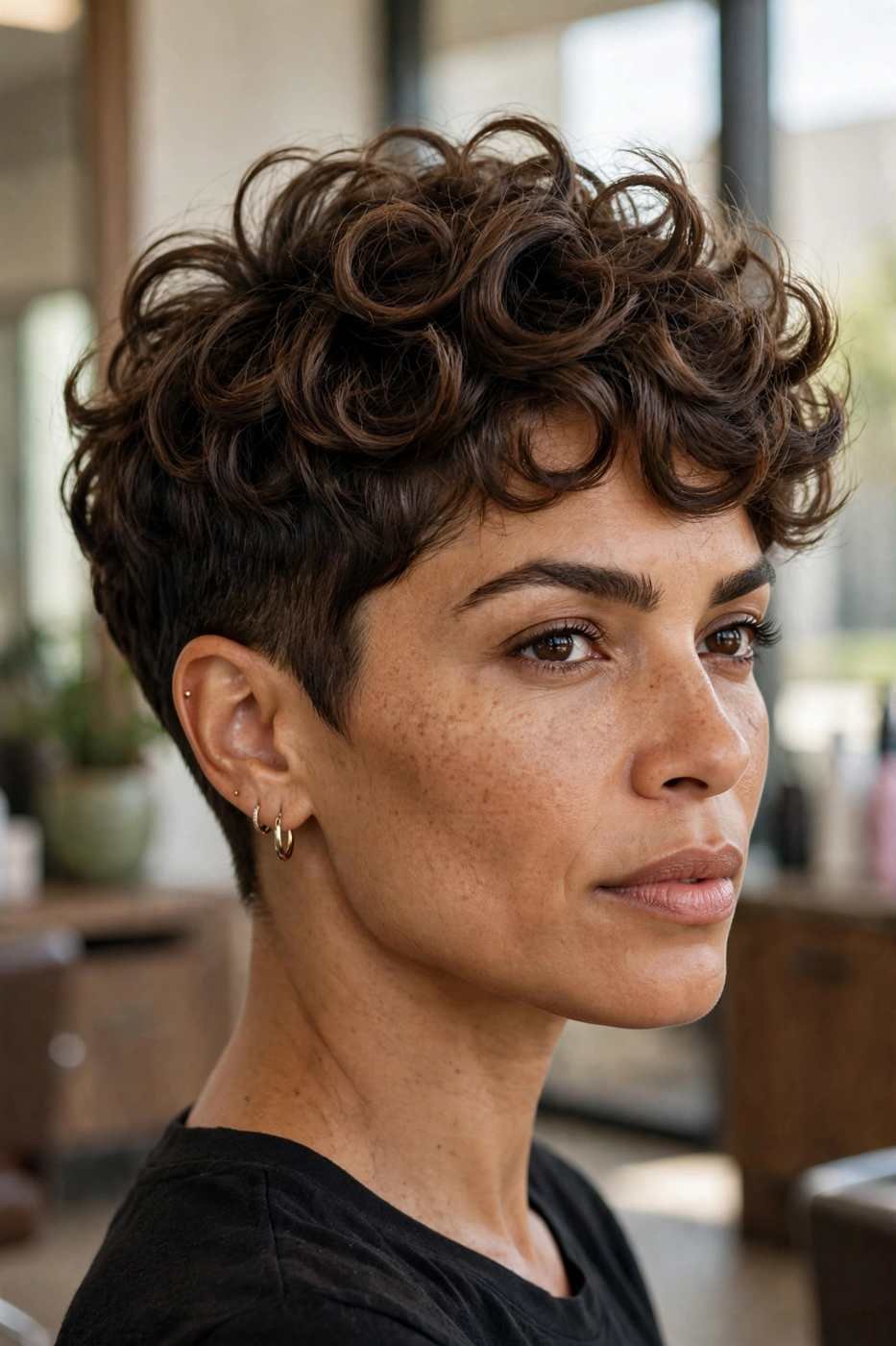 Sculpted curly pixie bridal hairstyle