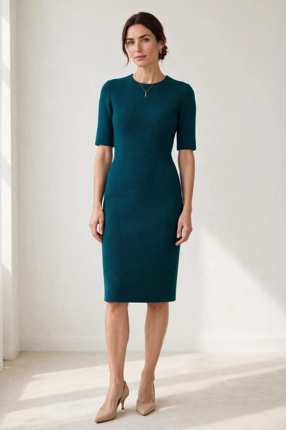 Teal ponte knit sheath dress