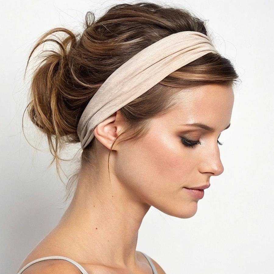 Winter headband hairstyle with hair worn down