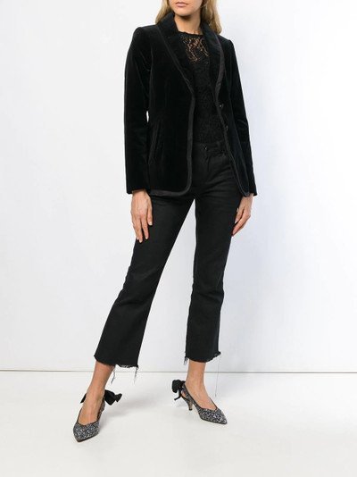Black jeans with burgundy velvet blazer