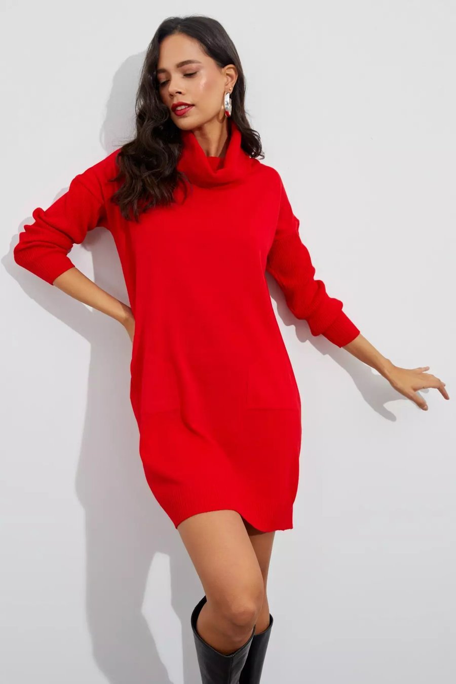 red knit sweater dress