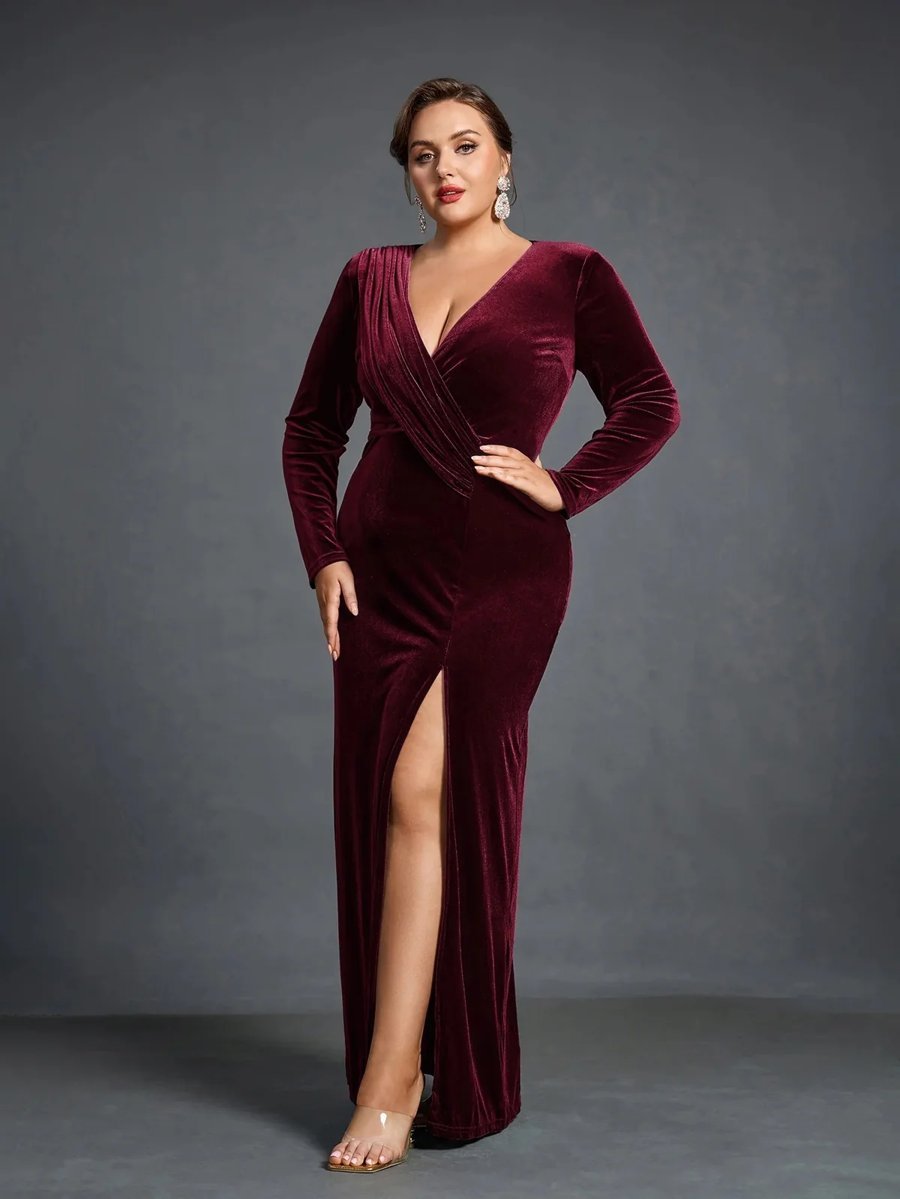 burgundy velvet evening gown