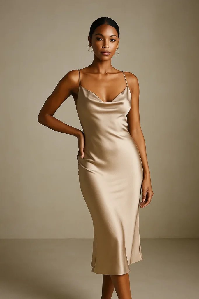 elegant satin slip dress for holiday party