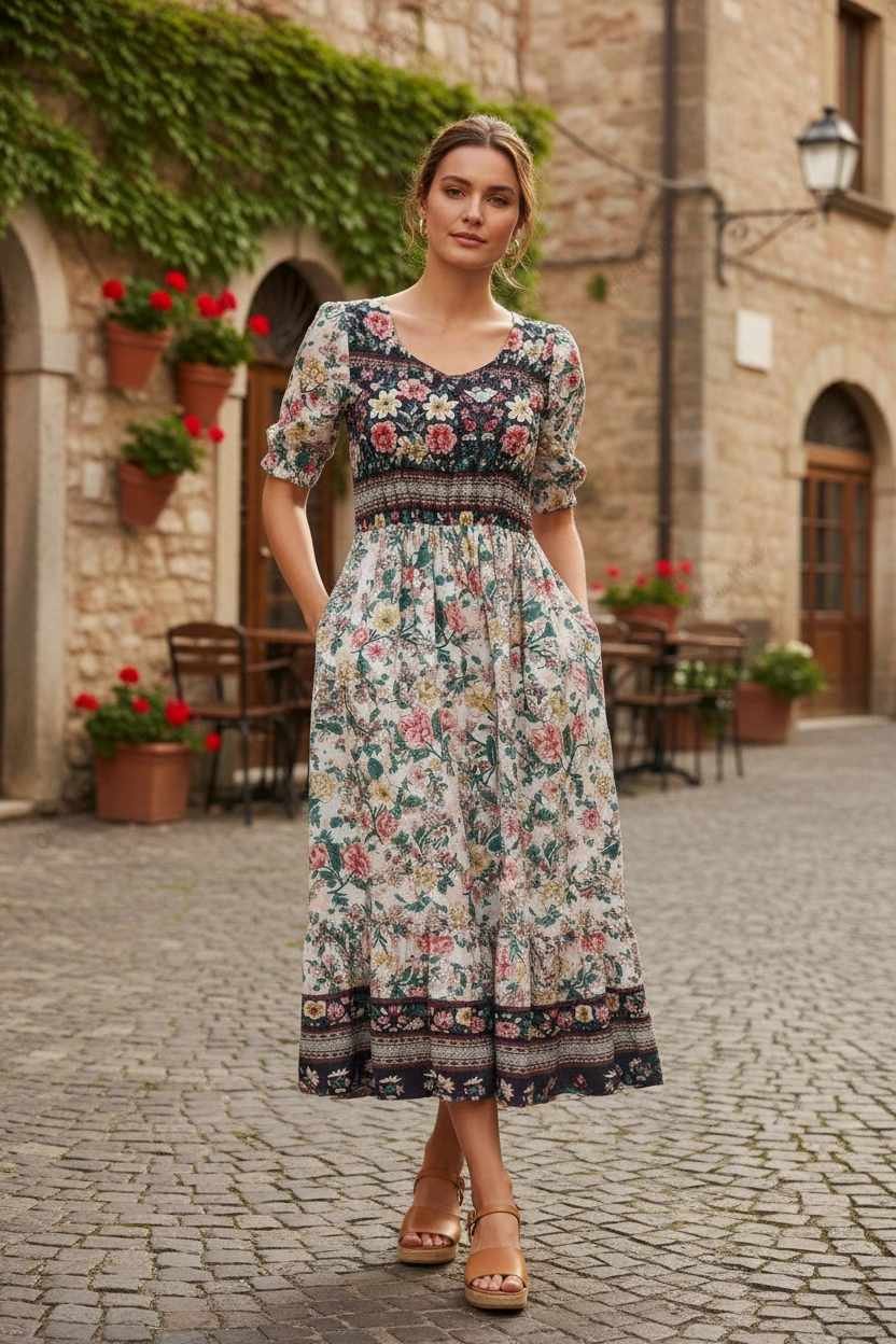 thrifted floral midi dress