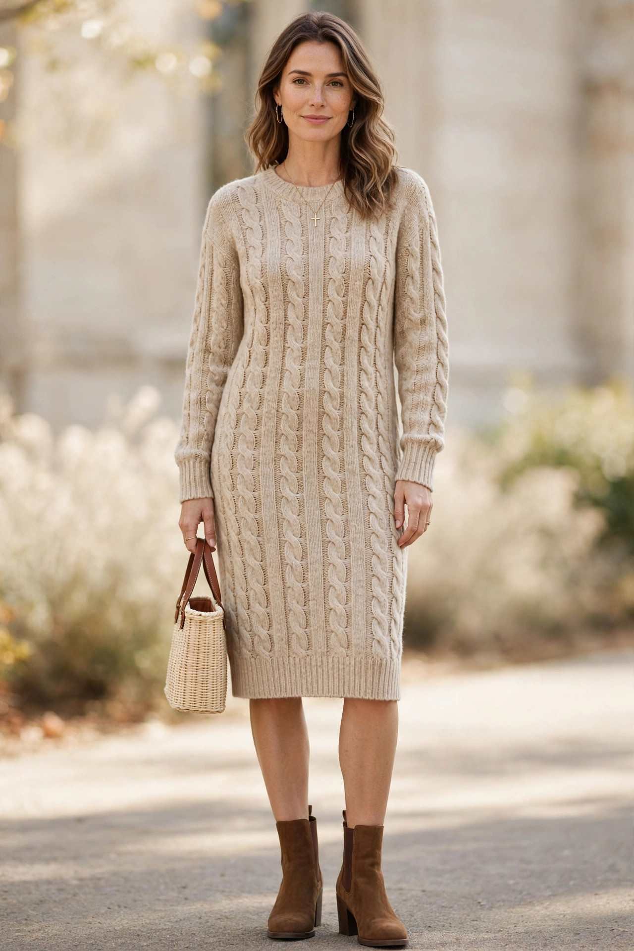 Knit sweater dress for fall church outfit