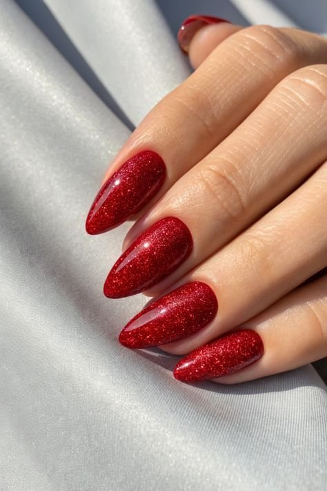 Red glitter party winter nails