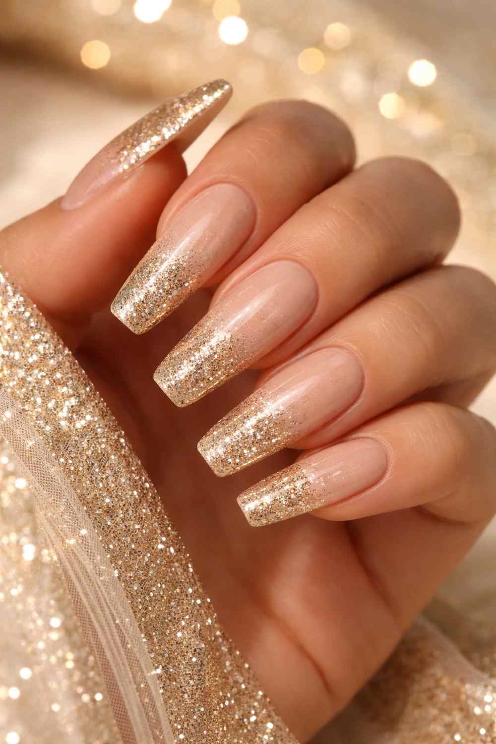 Champagne glitter ombre winter nails