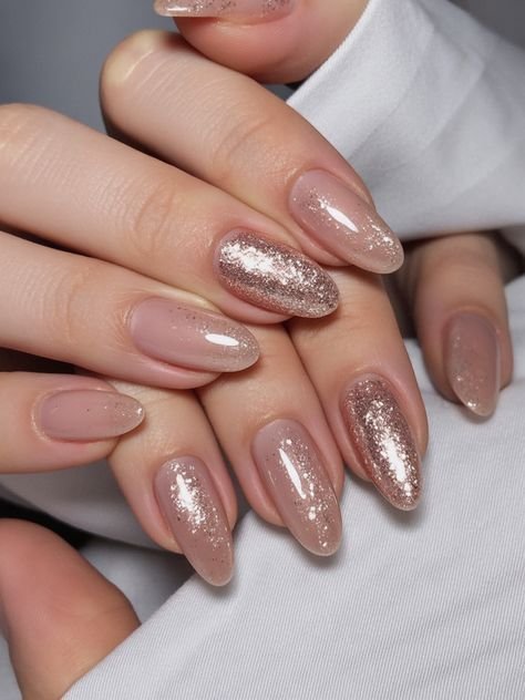 Rose gold sparkle fade winter nails