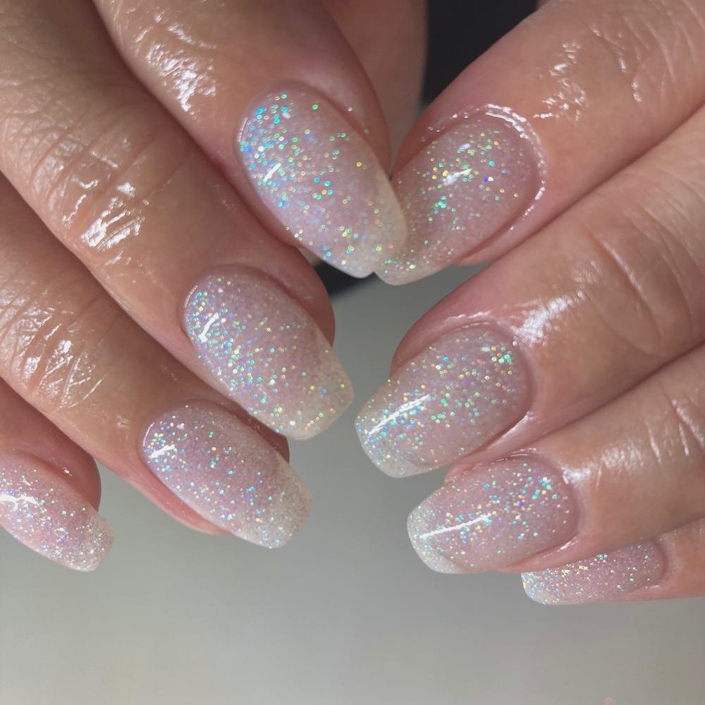 Icy iridescent glitter winter nails