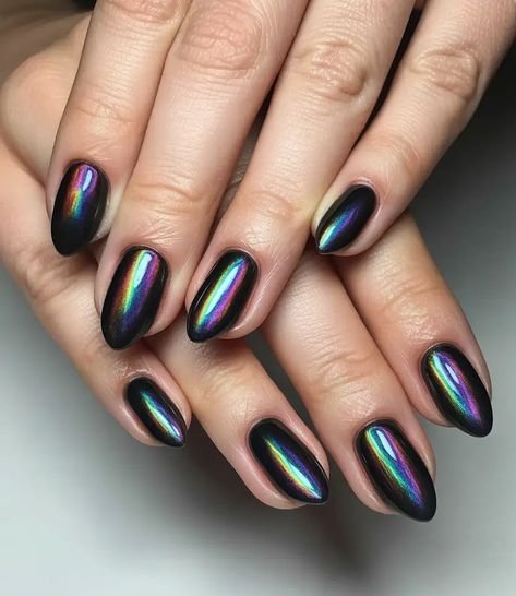 Multi-chrome sparkle winter nail design