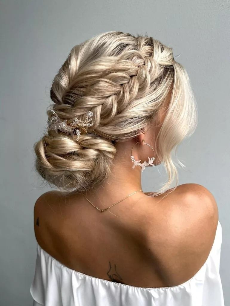 Fishtail braid updo for thick hair