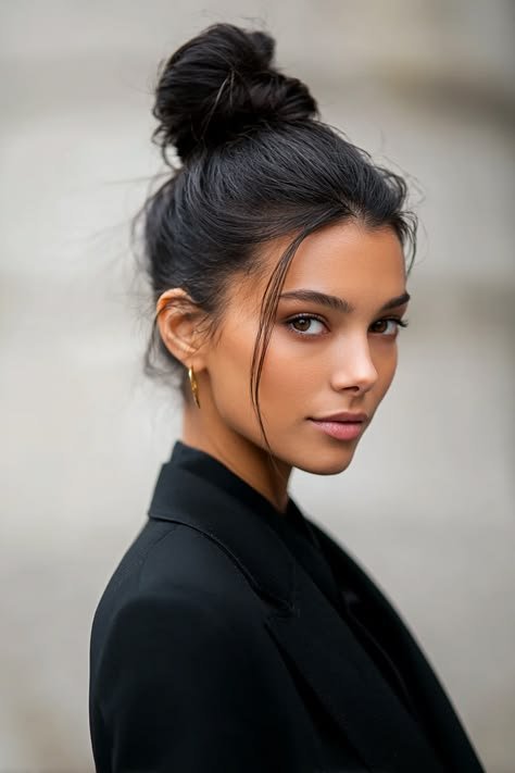Top knot with wrapped base for thick hair