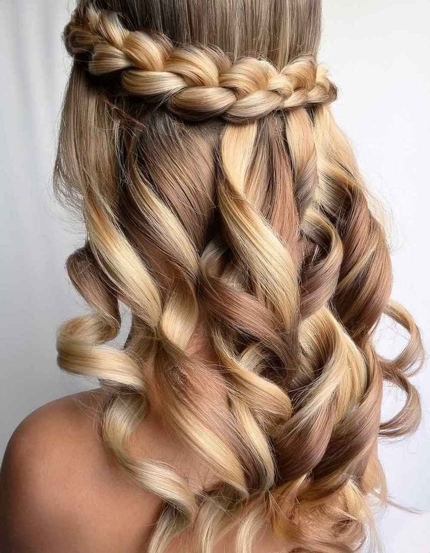Waterfall braid with curls for thick hair