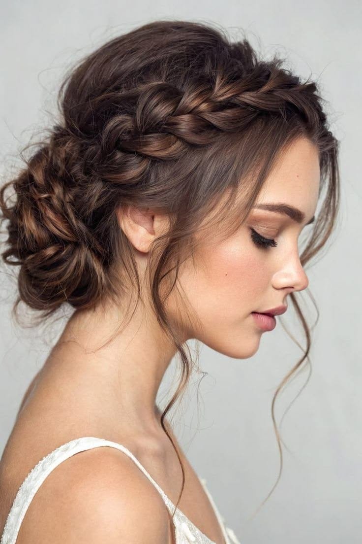 Boho updo with braided sides