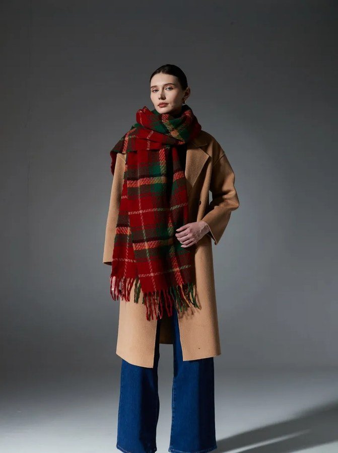 Tartan Scarf and Camel Coat Classic