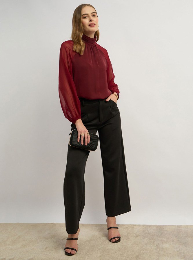 Cranberry blouse black trousers