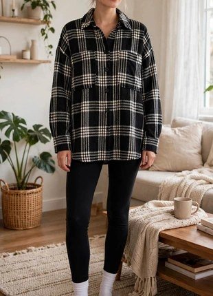 Plaid flannel black leggings