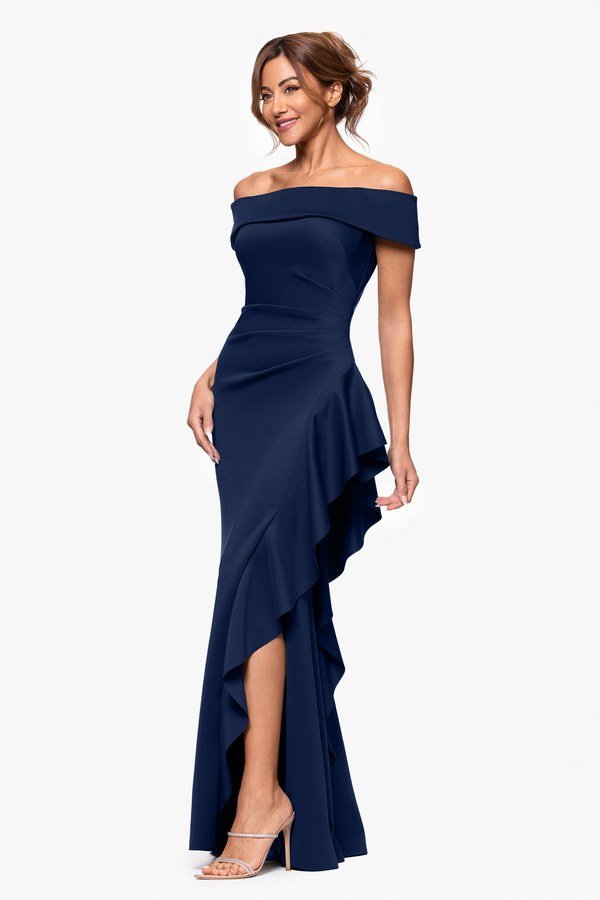 Midnight blue off shoulder dress