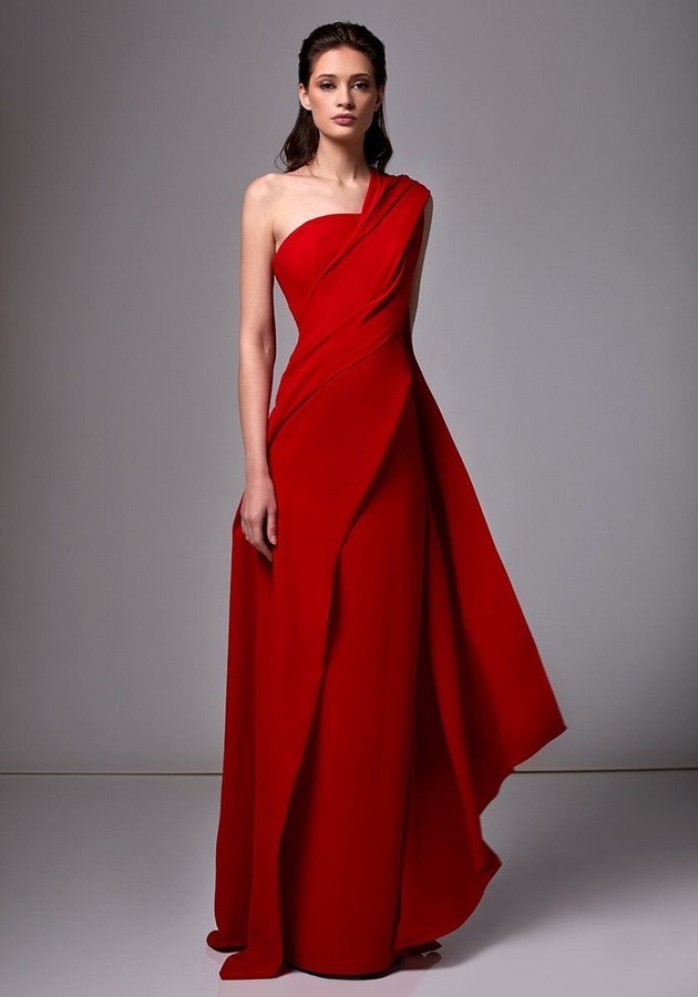 Red draped crepe gown