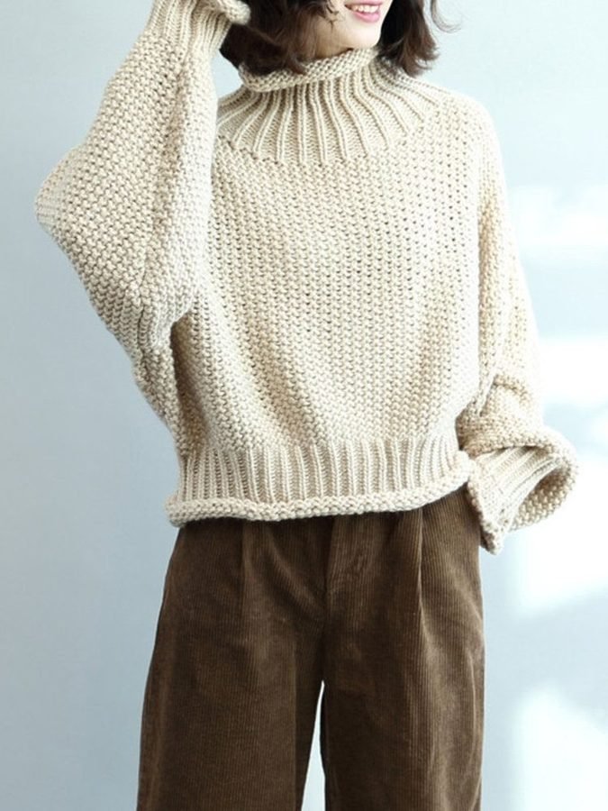 Chunky knit sweater with corduroy pants