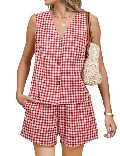 Woman wearing a gingham two-piece set