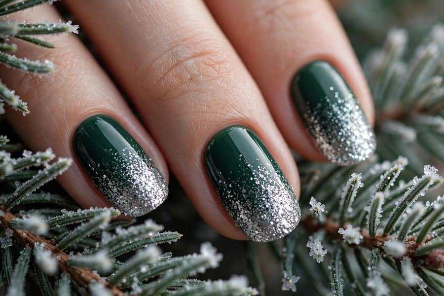 Frosted Pine Glitter Tips
