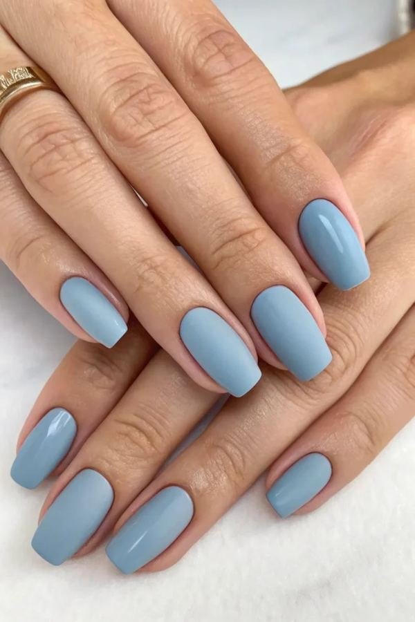 Minimal powder blue winter nails
