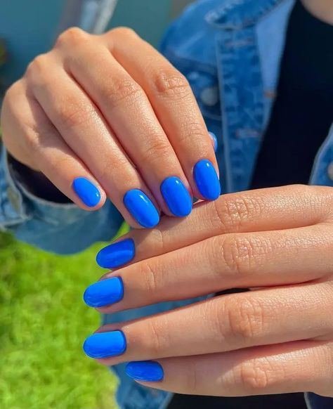 Short sweet solid blue winter nails