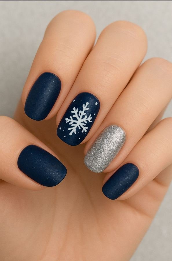 Snow bunny inspired short blue winter nails