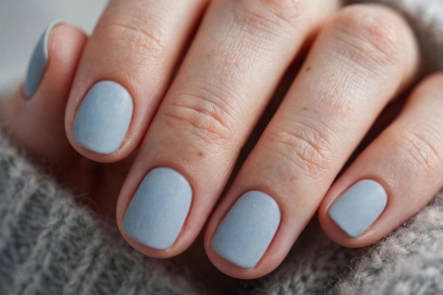 Powder blue short winter nails