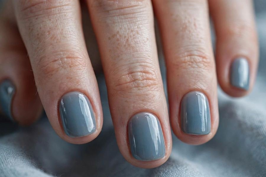 Dusty blue short winter nail design
