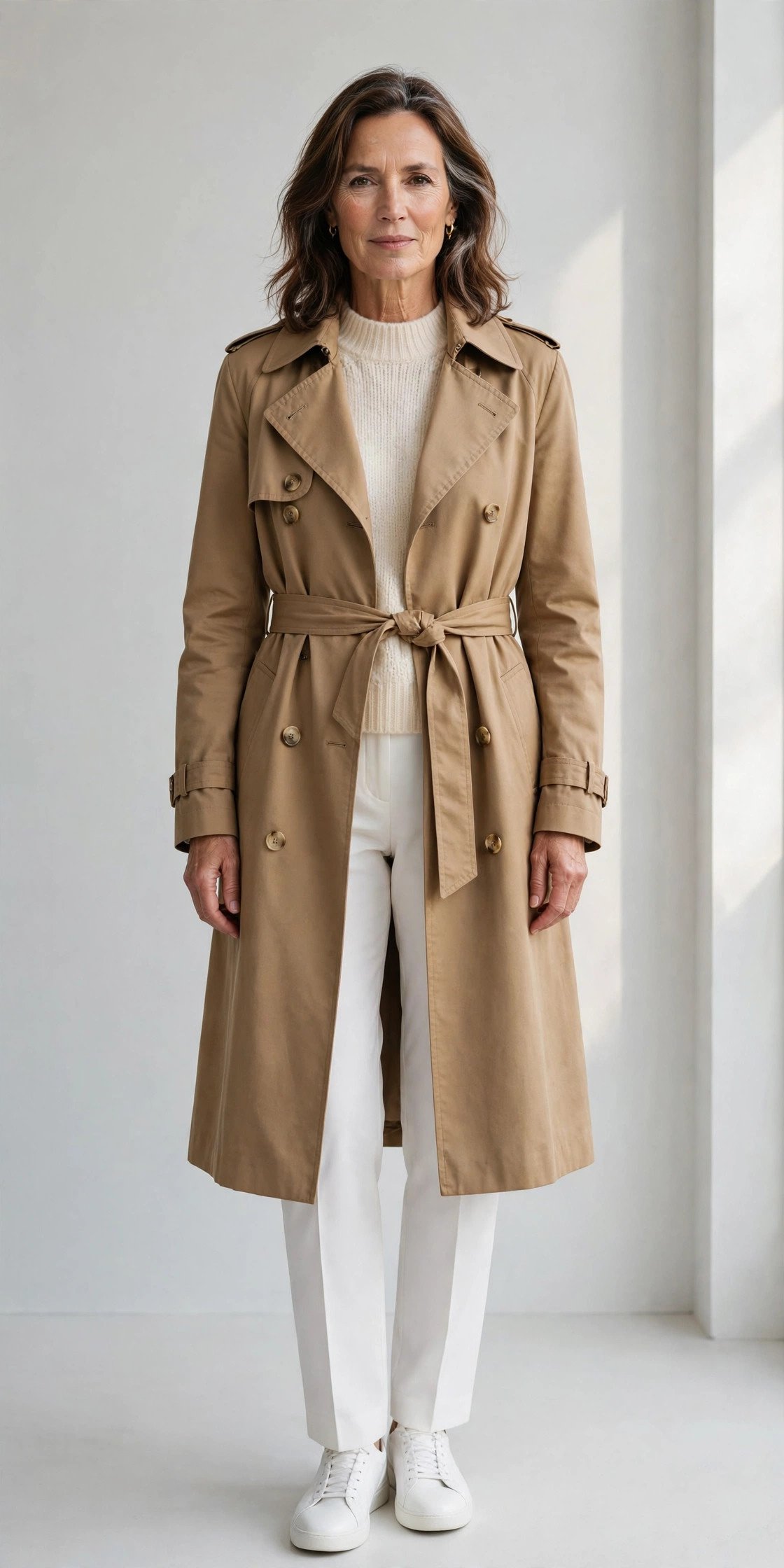 Classic camel trench coat for work