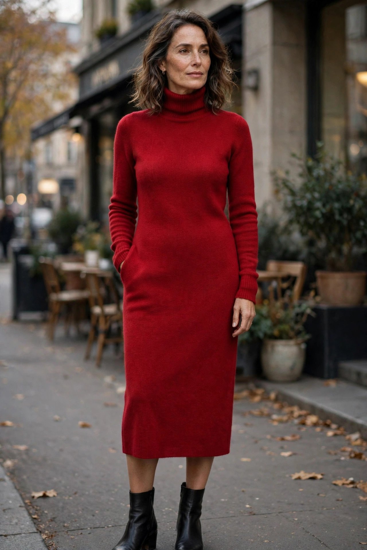 Red Turtleneck Sweater Dress