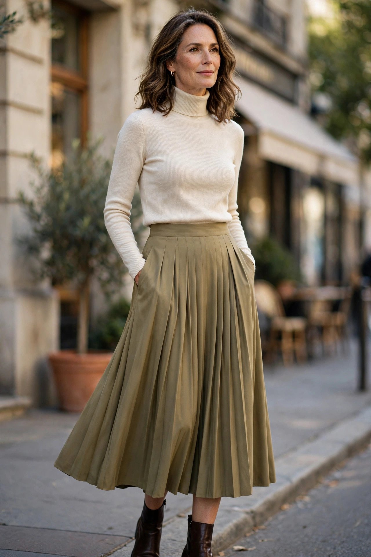 Pleated Midi Skirt and Turtleneck