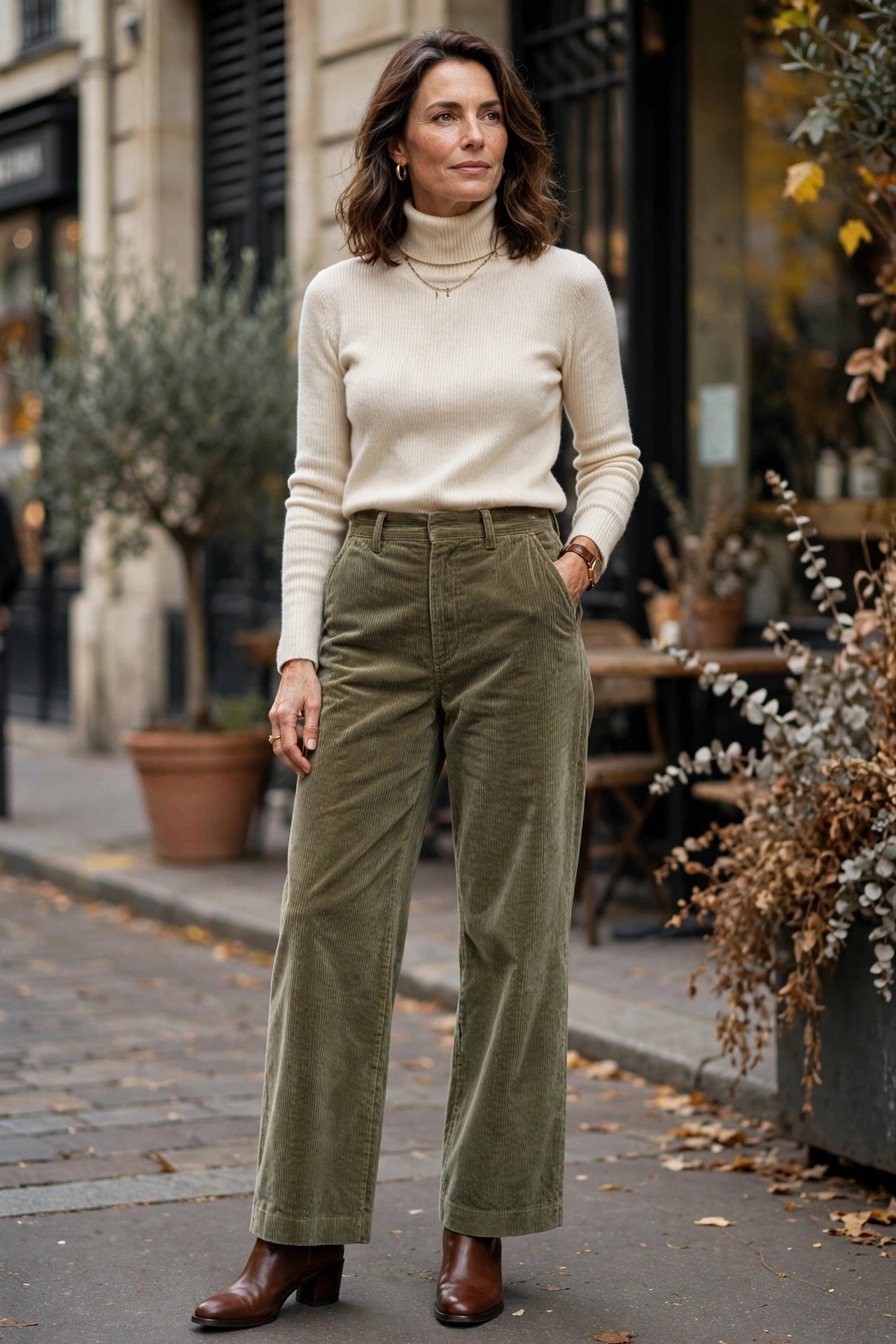 Corduroy Pants and Turtleneck