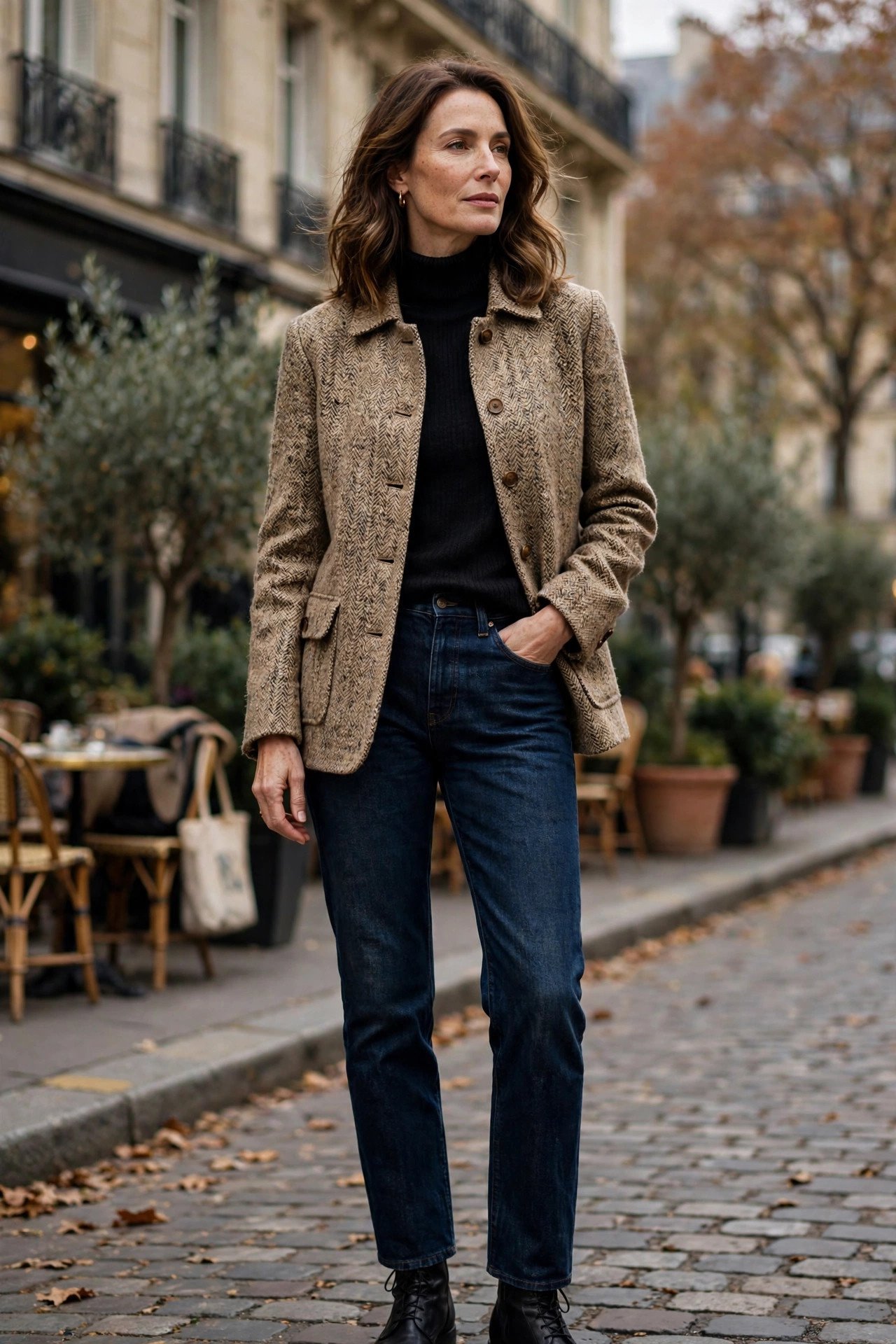 Tweed Jacket and Dark Jeans