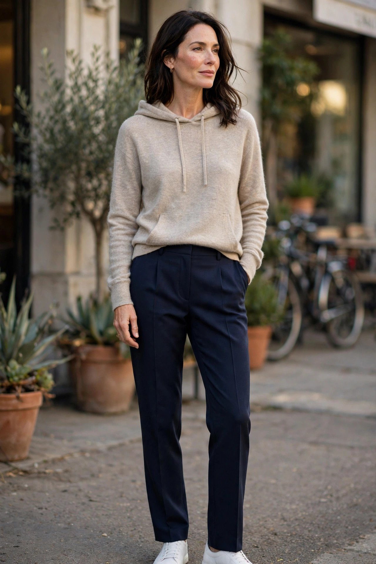 Cashmere Hoodie and Tailored Trousers