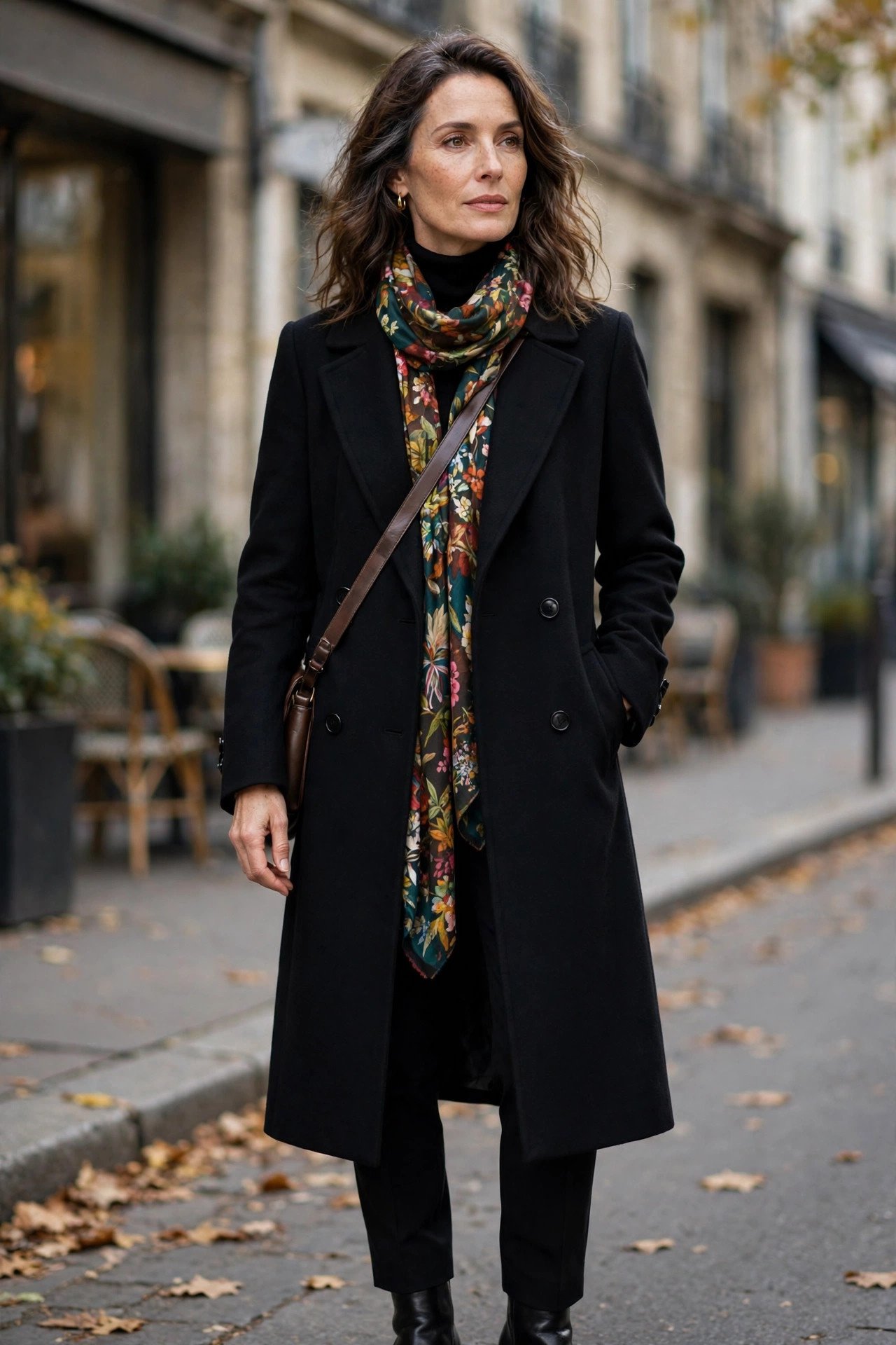 Black Coat and Colorful Scarf