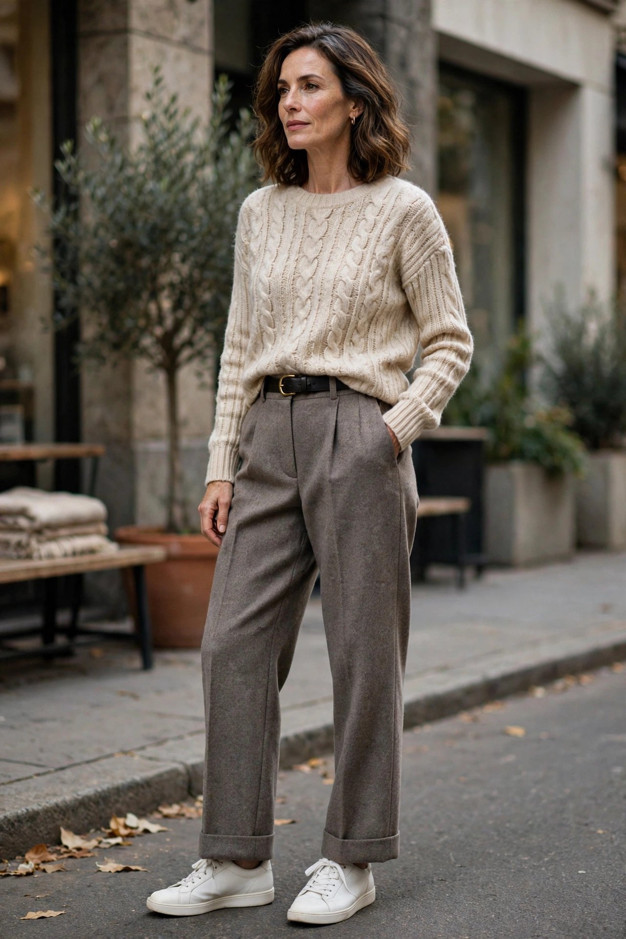 Wool Trousers and Sneakers