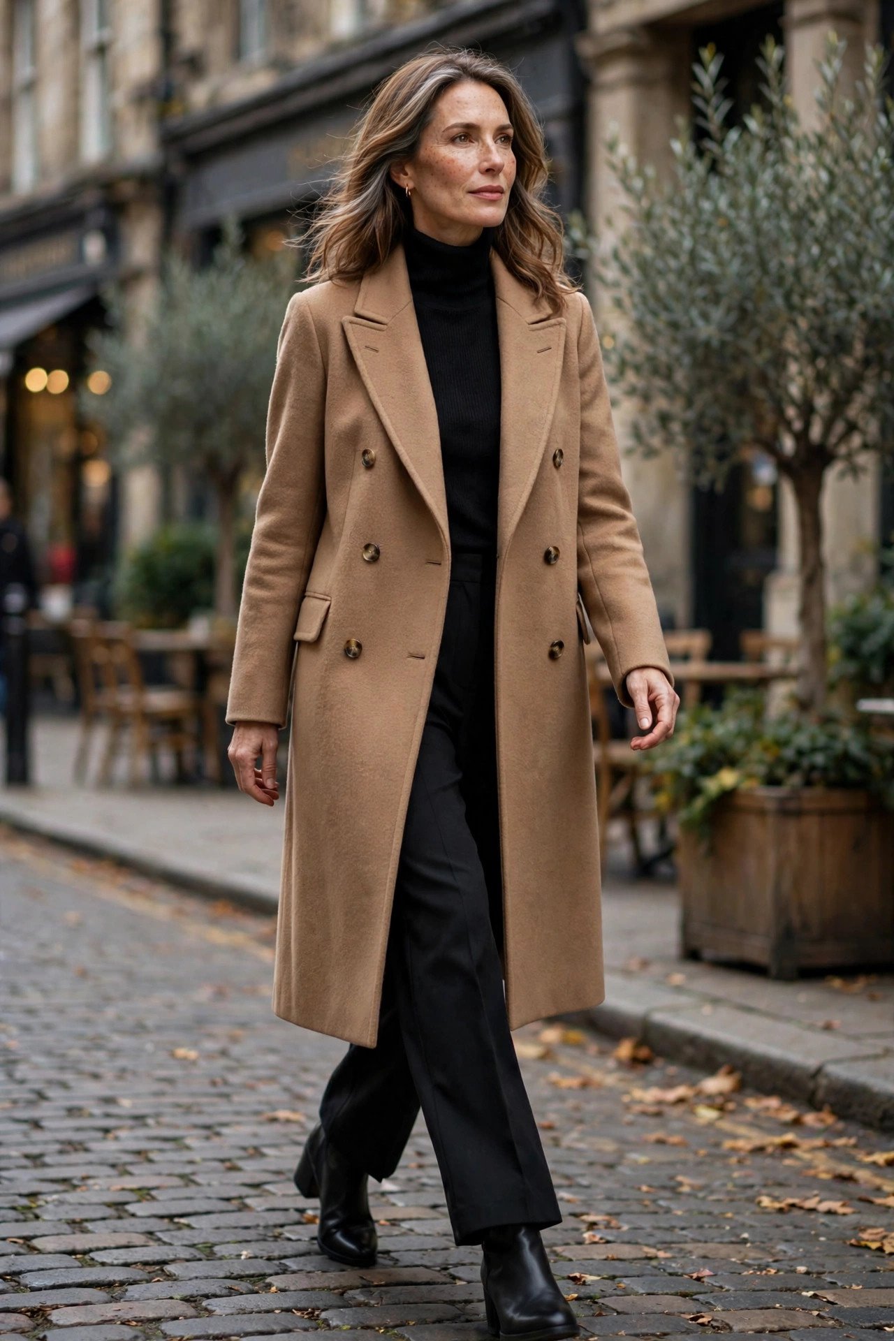 Double-Breasted Coat and Turtleneck