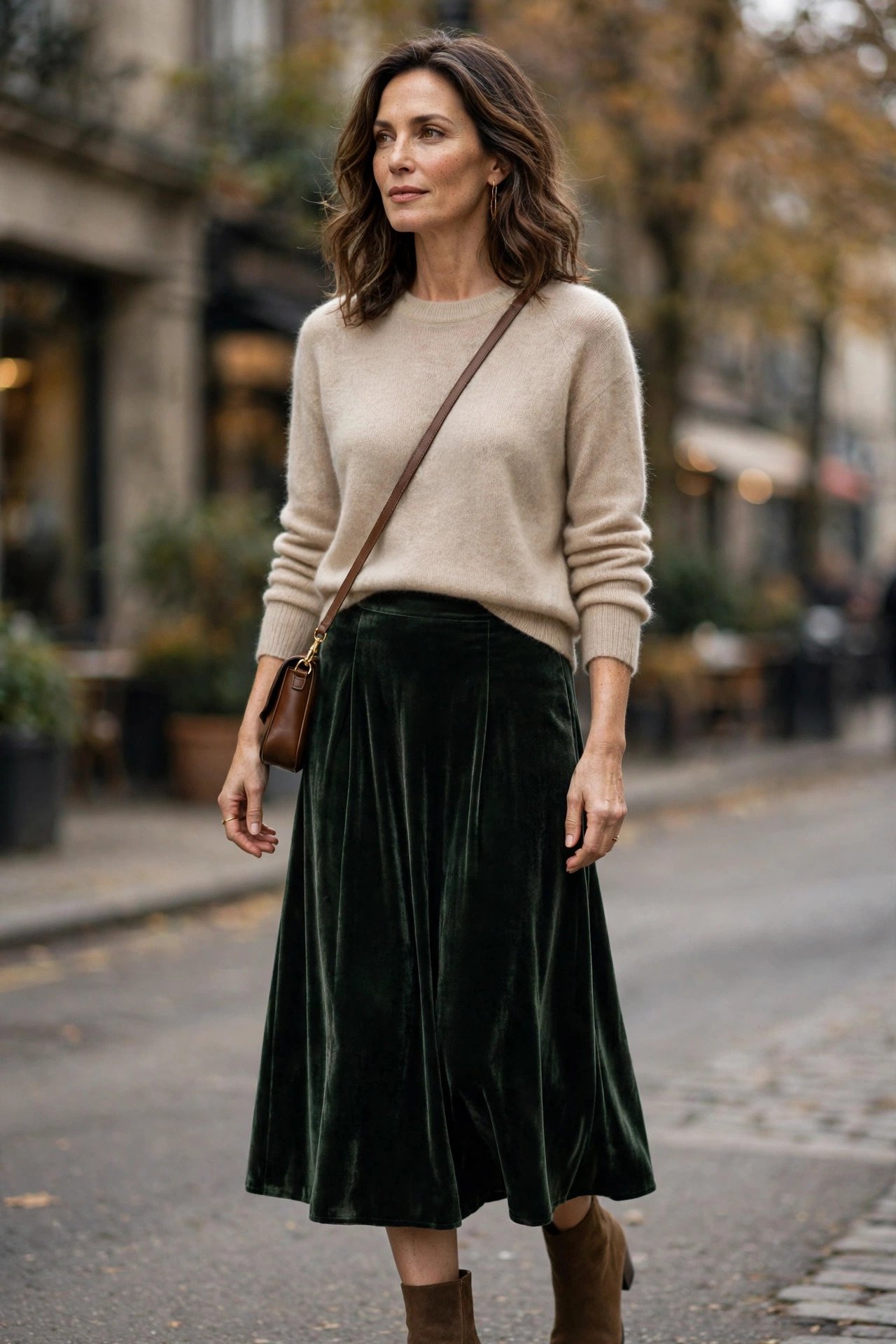 Velvet Skirt and Cashmere Sweater