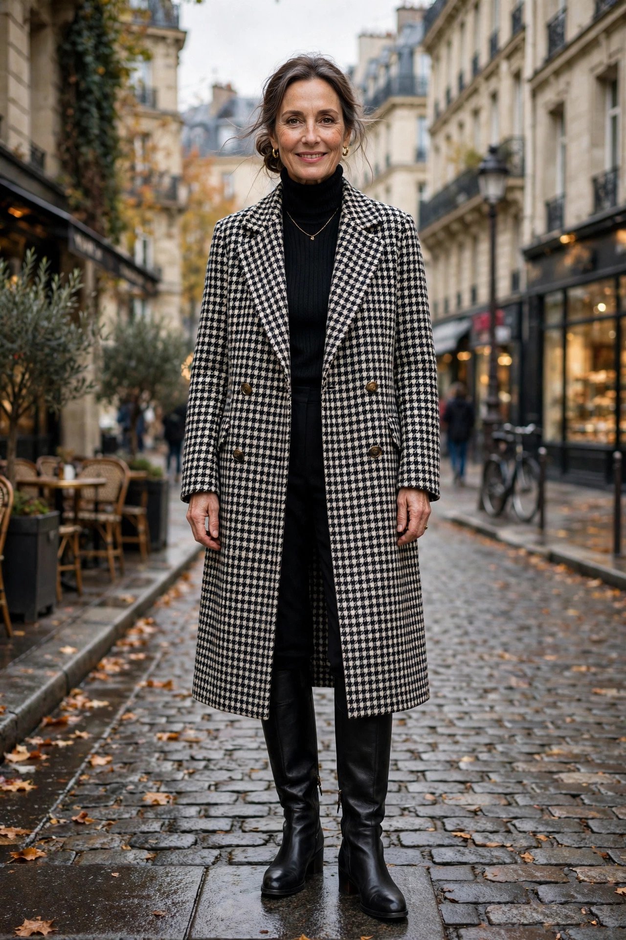 Houndstooth Coat and Knee-High Boots