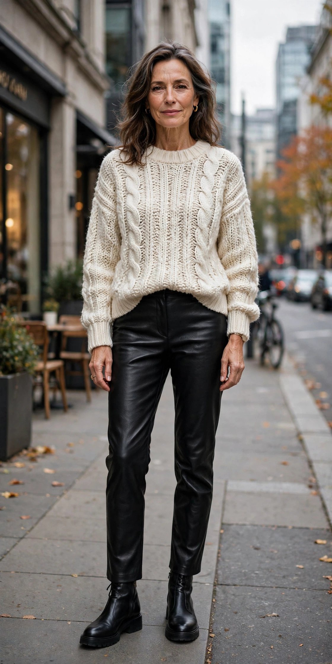 Chunky Knit Meets Leather Pants
