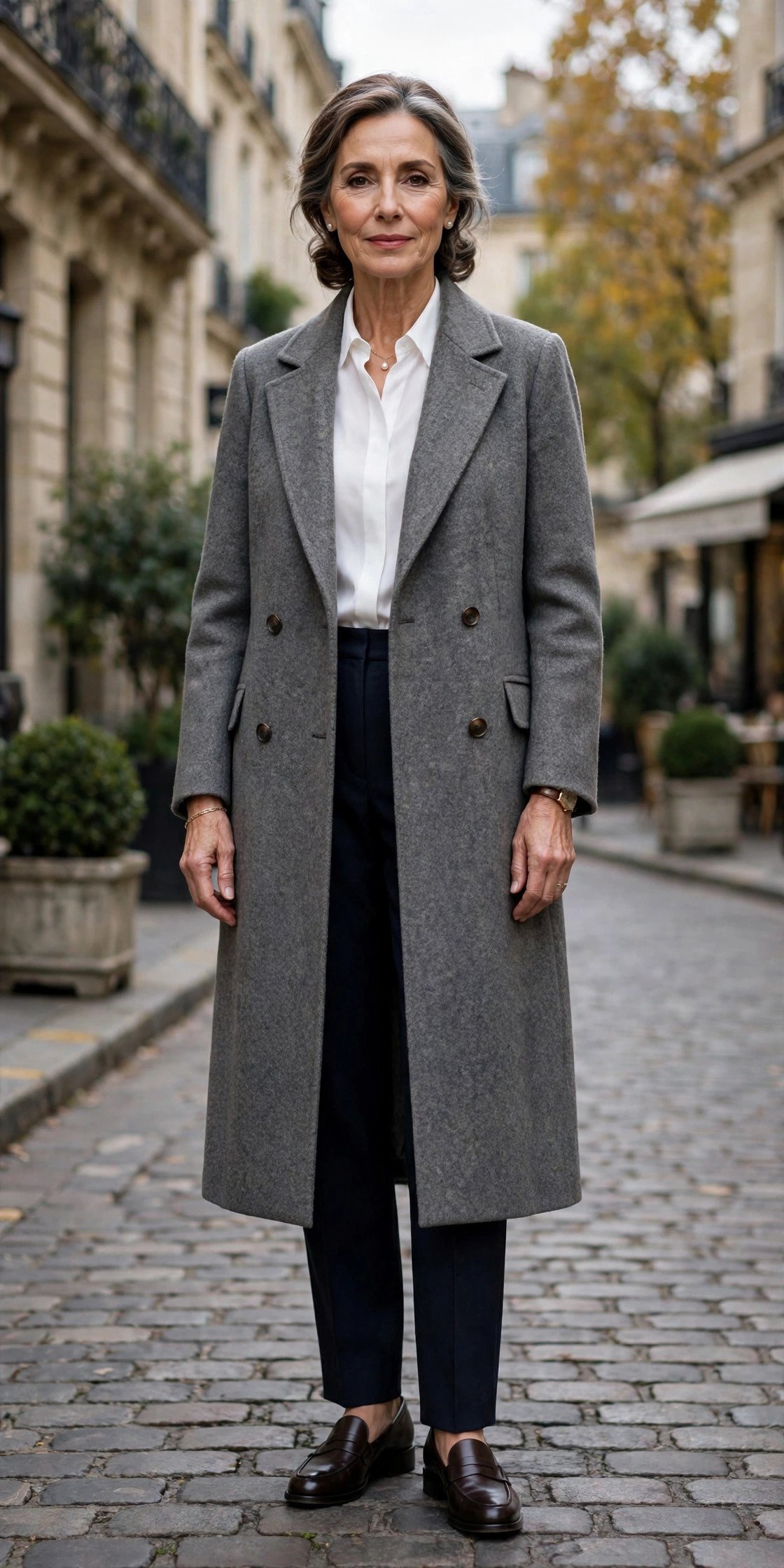Woman in an elegant gray wool coat
