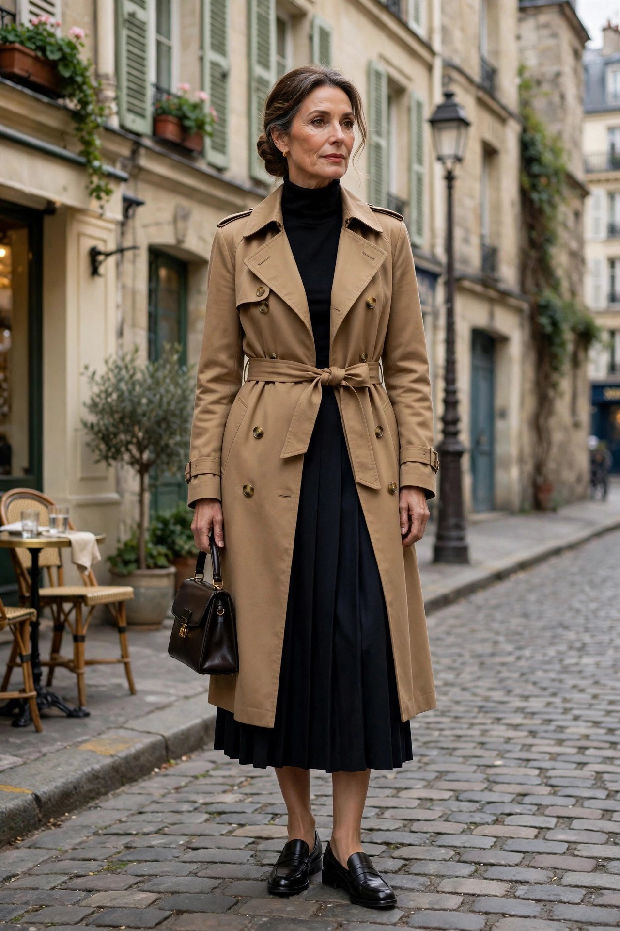 Elegant woman in a coat on a city street