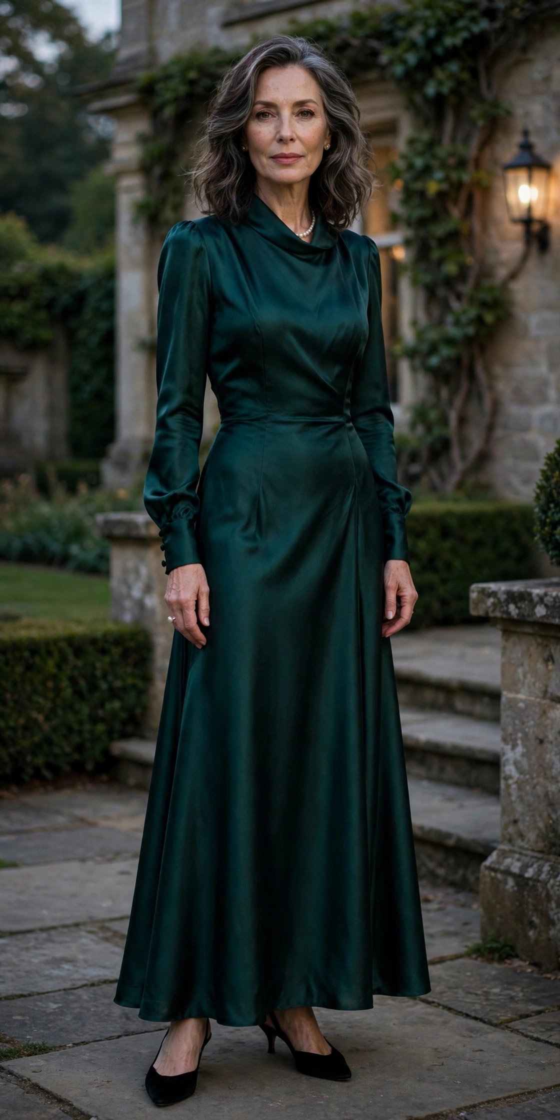 Elegant woman in a champagne silk dress